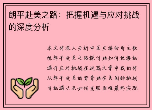 朗平赴美之路：把握机遇与应对挑战的深度分析